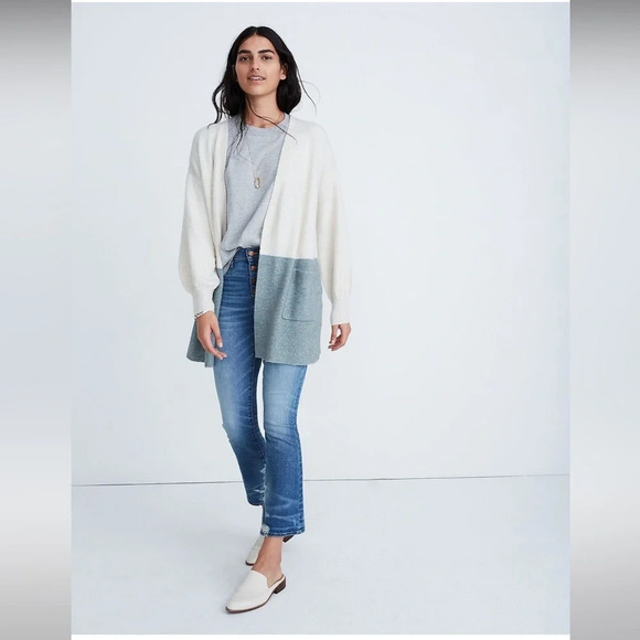 Madewell Edgewater Bubble-Sleeve Cardigan in Heather Smoke S Wool Alpaca Blend - Picture 7 of 9